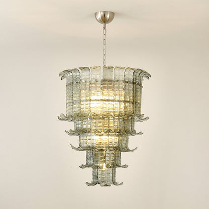 Elegant Cascade Glass Green Chandelier with Adjustable Height & LED Co