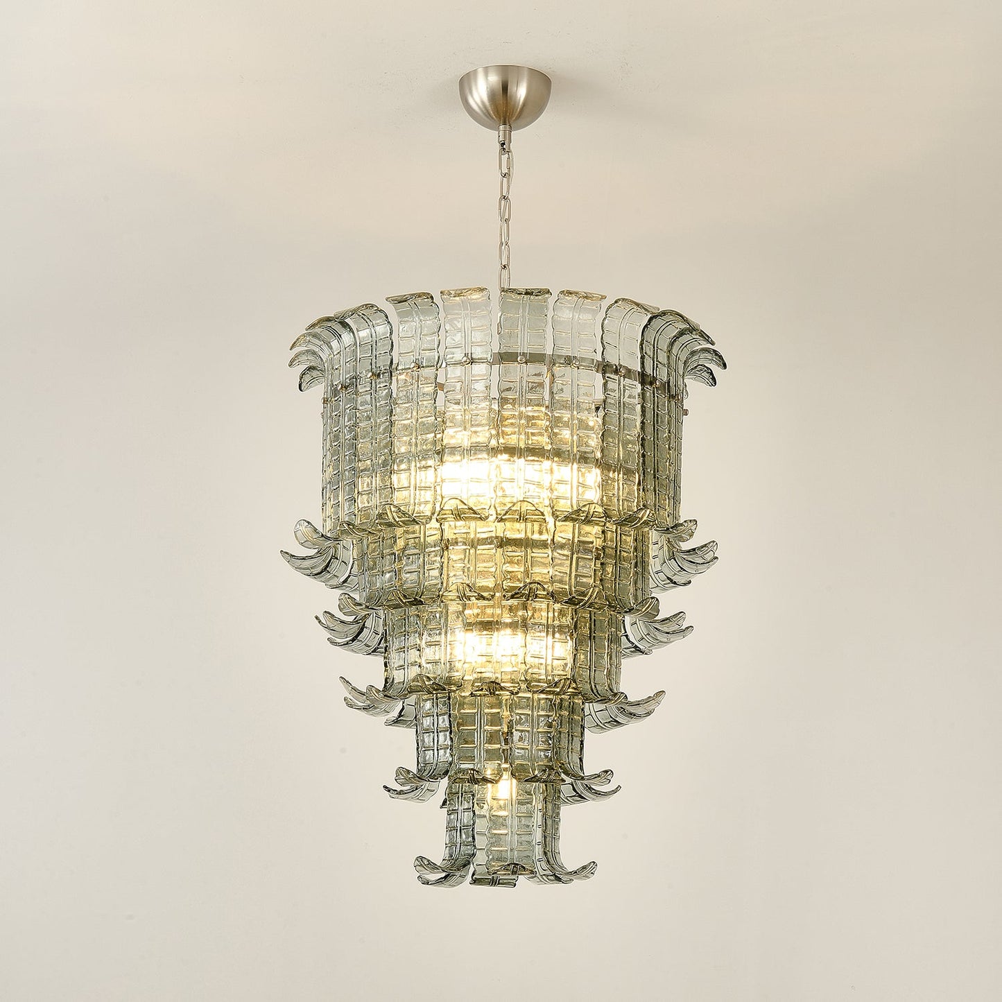 Elegant Cascade Glass Green Chandelier with Adjustable Height & LED Co
