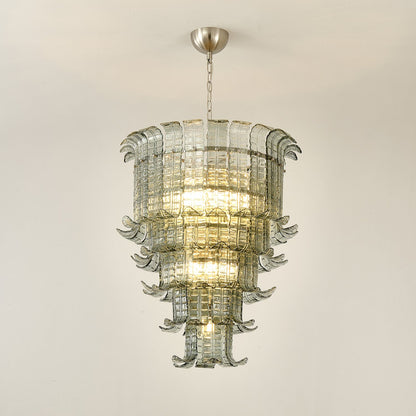 Elegant Cascade Glass Green Chandelier with Adjustable Height & LED Co