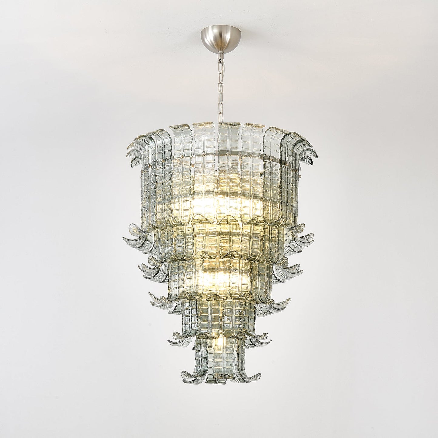 Elegant Cascade Glass Green Chandelier with Adjustable Height & LED Co