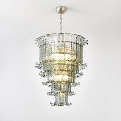 Elegant Cascade Glass Green Chandelier with Adjustable Height & LED Co
