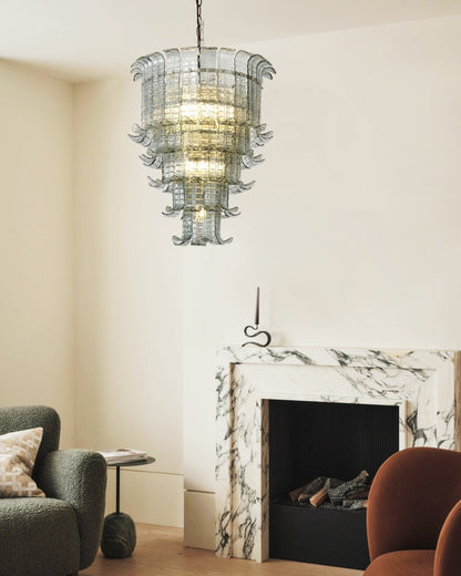 Elegant Cascade Glass Green Chandelier with Adjustable Height & LED Co