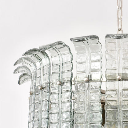 Elegant Cascade Glass Green Chandelier with Adjustable Height & LED Co
