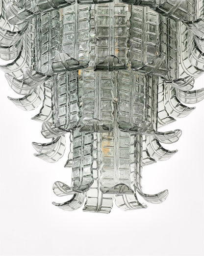 Elegant Cascade Glass Green Chandelier with Adjustable Height & LED Co