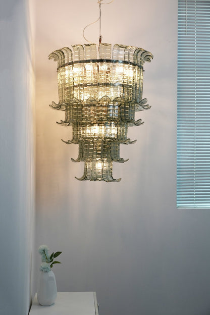 Elegant Cascade Glass Green Chandelier with Adjustable Height & LED Co