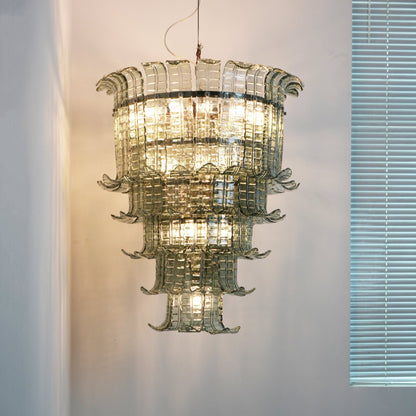 Elegant Cascade Glass Green Chandelier with Adjustable Height & LED Co