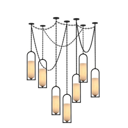 Cascading Chain Lantern Chandelier - Adjustable Height, Warm Glow Ligh
