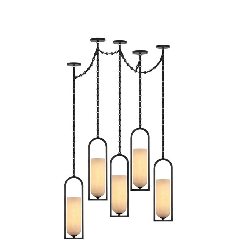 Cascading Chain Lantern Chandelier - Adjustable Height, Warm Glow Ligh