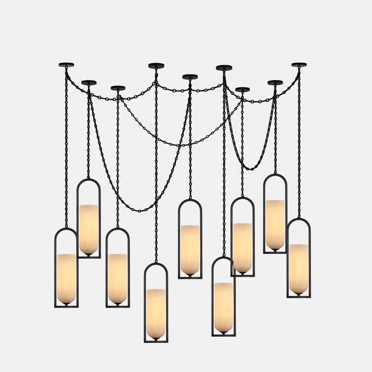 Cascading Chain Lantern Chandelier - Adjustable Height, Warm Glow Ligh