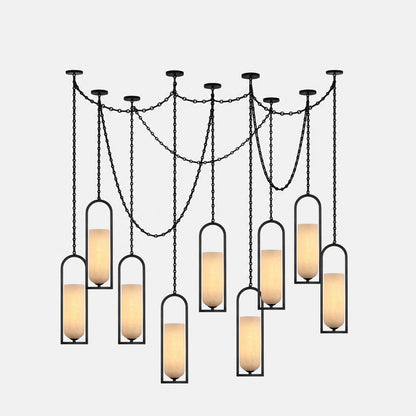 Cascading Chain Lantern Chandelier - Adjustable Height, Warm Glow Ligh