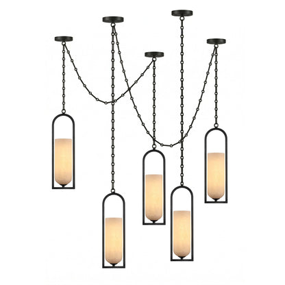 Cascading Chain Lantern Chandelier - Adjustable Height, Warm Glow Ligh
