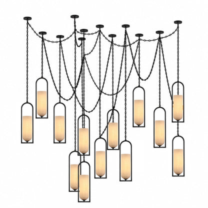 Cascading Chain Lantern Chandelier - Adjustable Height, Warm Glow Ligh