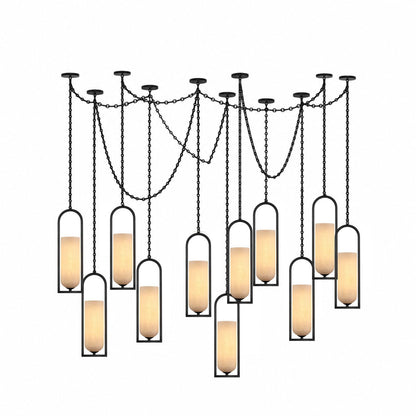 Cascading Chain Lantern Chandelier - Adjustable Height, Warm Glow Ligh