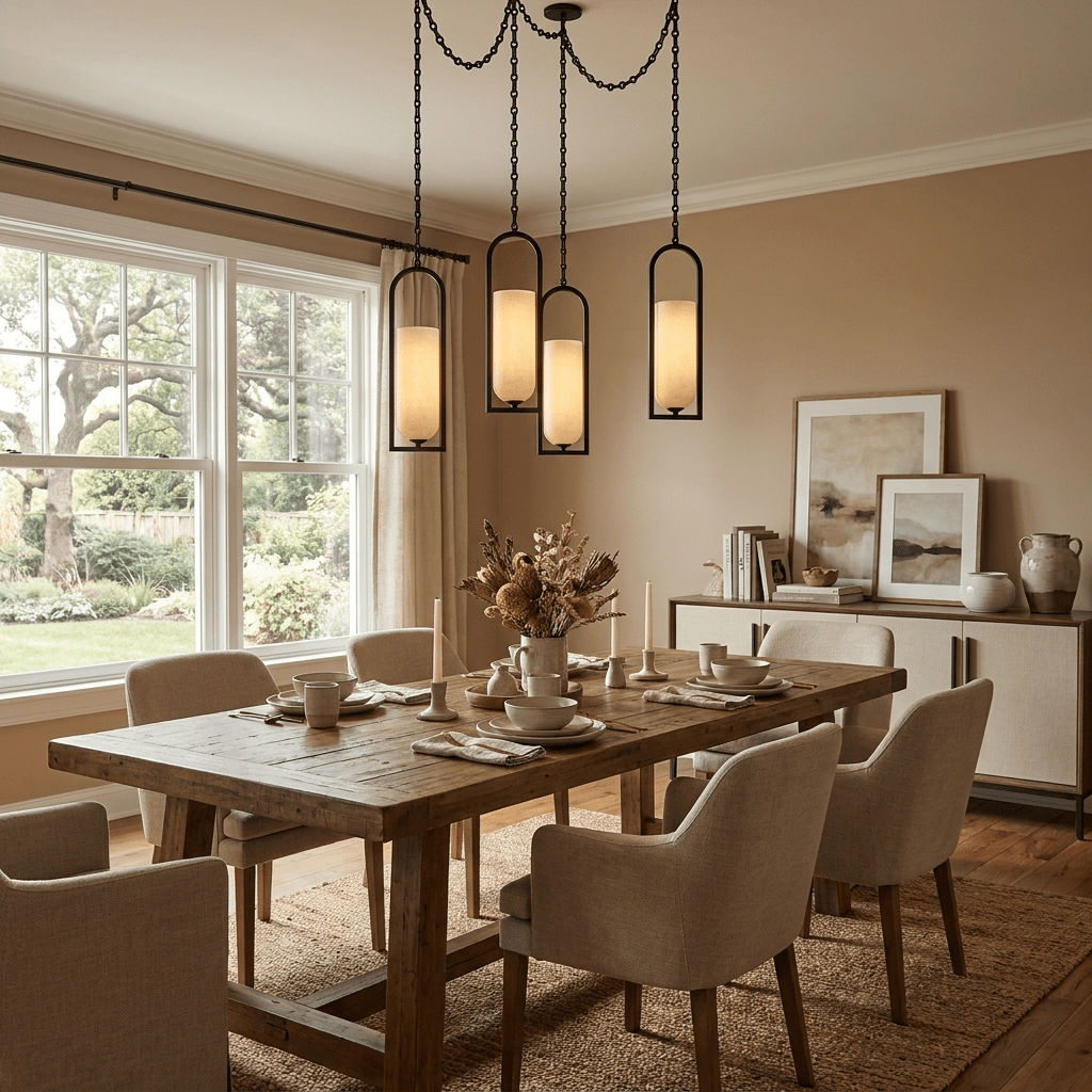 Cascading Chain Lantern Chandelier - Adjustable Height, Warm Glow Ligh