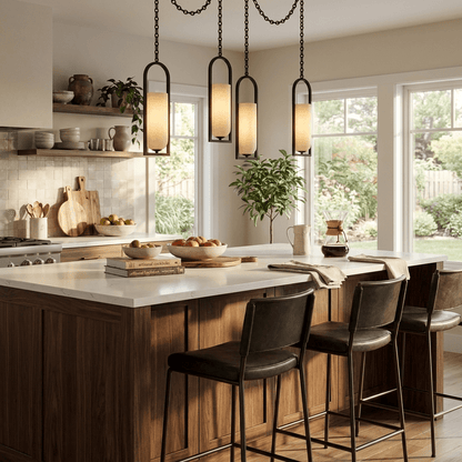 Cascading Chain Lantern Chandelier - Adjustable Height, Warm Glow Ligh