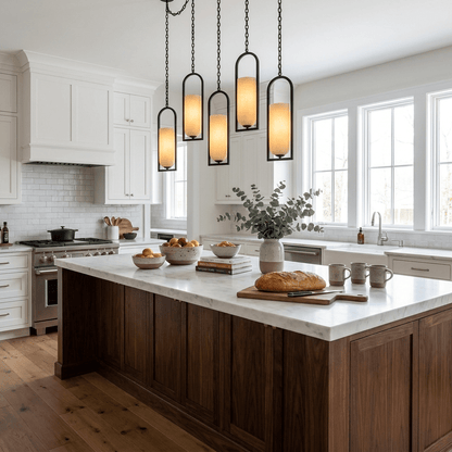 Cascading Chain Lantern Chandelier - Adjustable Height, Warm Glow Ligh