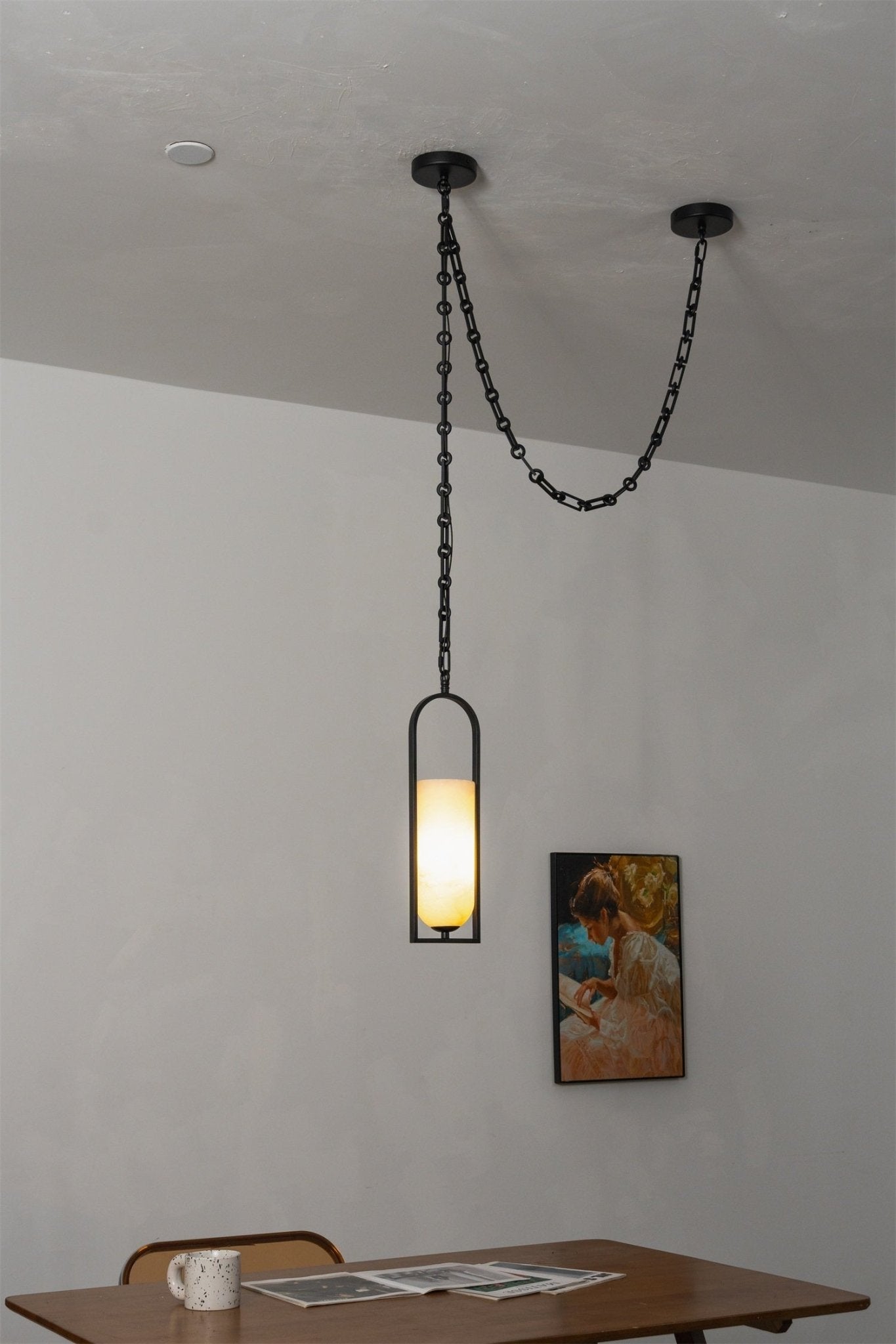 Cascading Chain Lantern Chandelier - Adjustable Height, Warm Glow Ligh