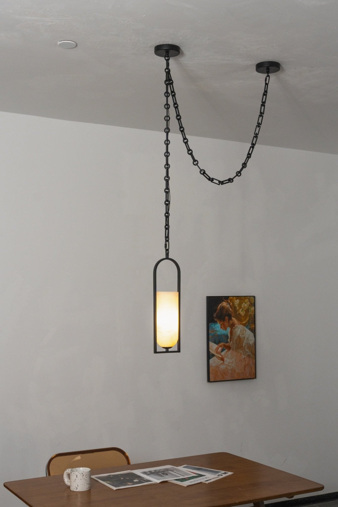 Cascading Chain Lantern Chandelier - Adjustable Height, Warm Glow Ligh