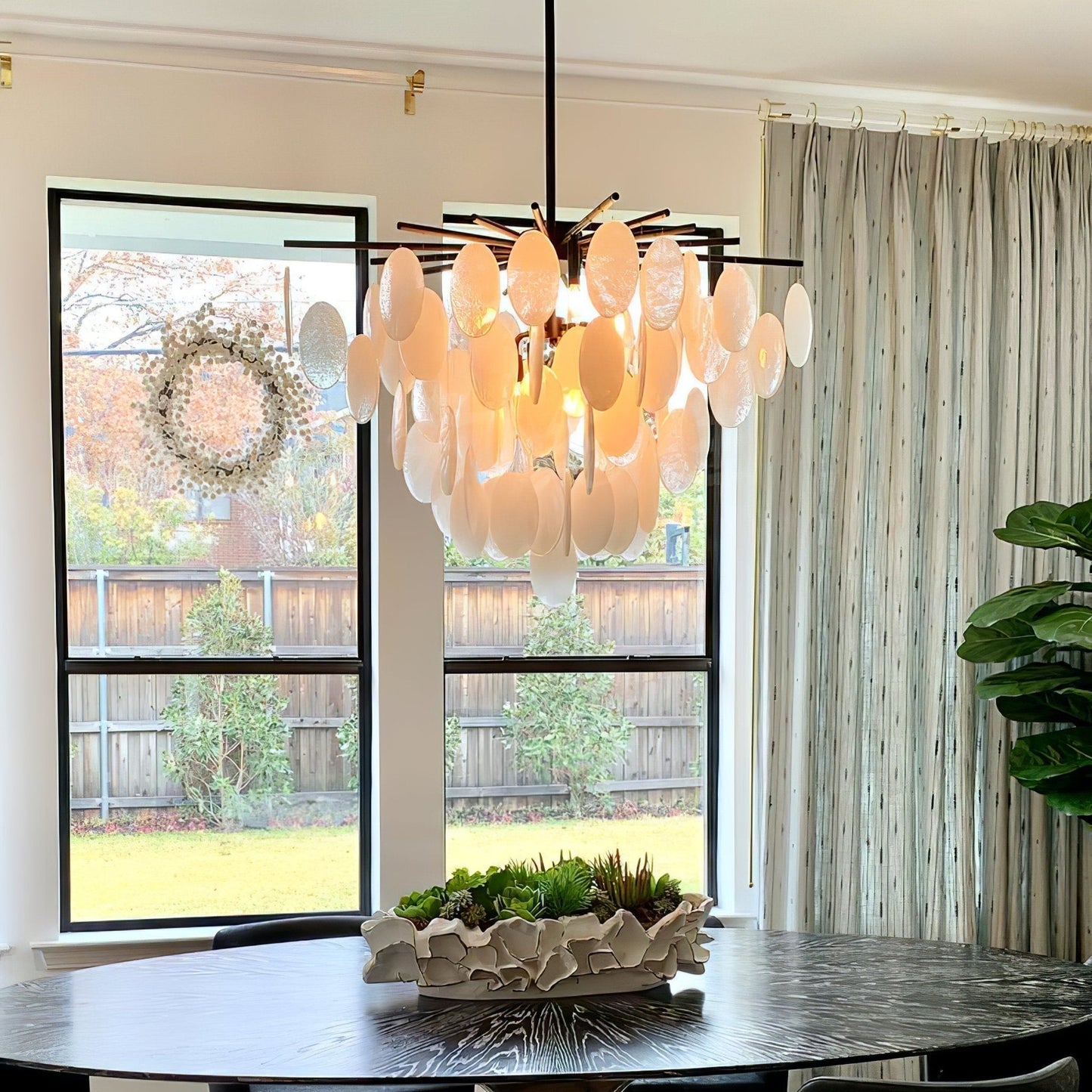 Cascading Selenite Disc Chandelier - Elegant Design & Soft Ambient Lig