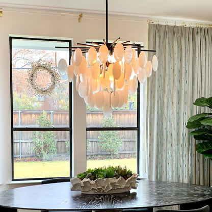 Cascading Selenite Disc Chandelier - Elegant Design & Soft Ambient Lig