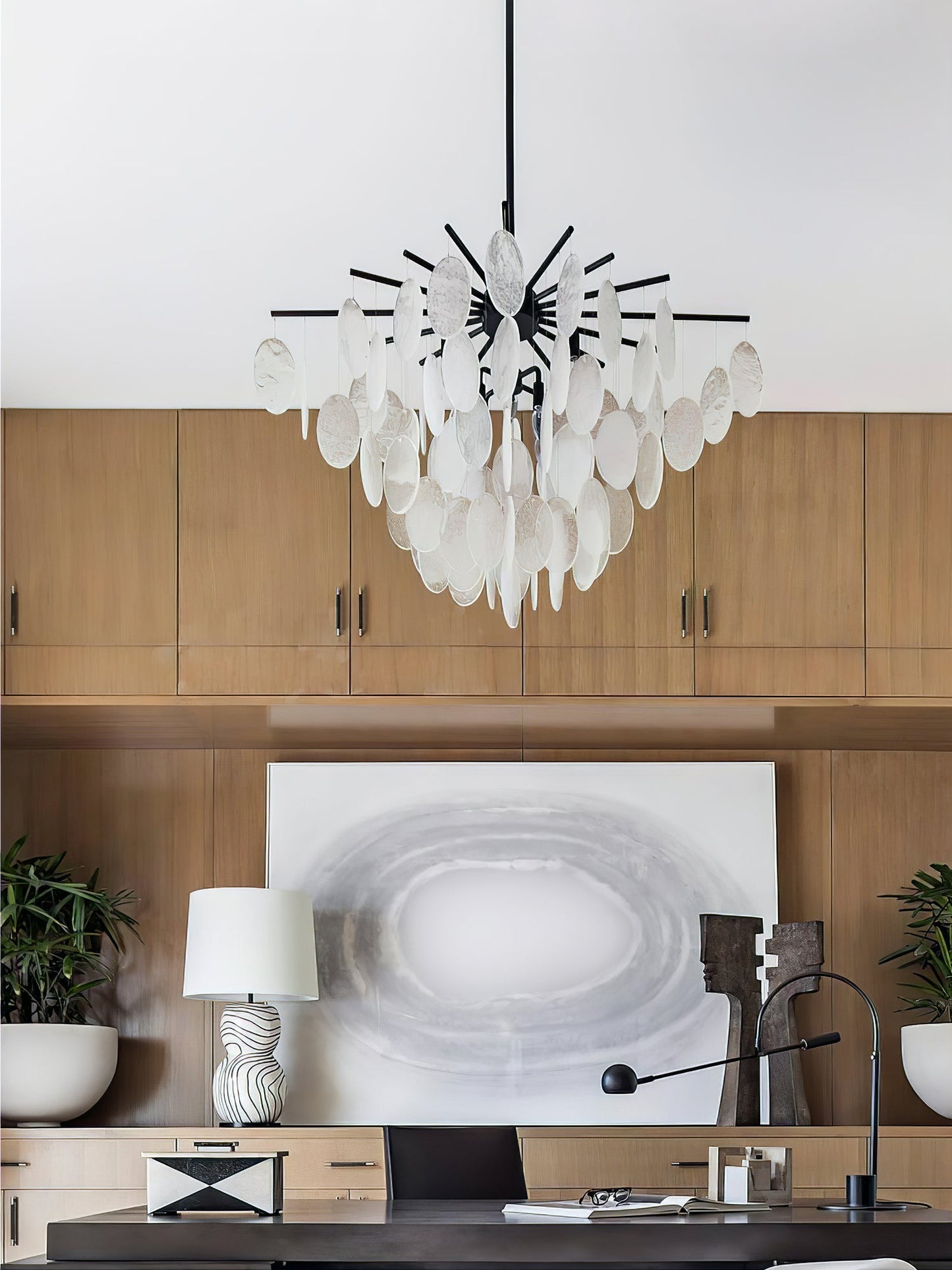 Cascading Selenite Disc Chandelier - Elegant Design & Soft Ambient Lig