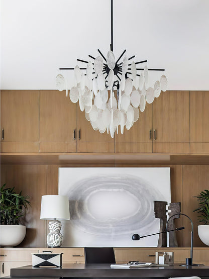 Cascading Selenite Disc Chandelier - Elegant Design & Soft Ambient Lig