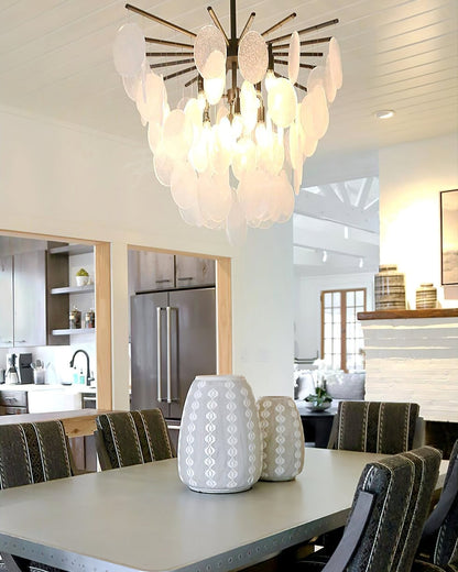 Cascading Selenite Disc Chandelier - Elegant Design & Soft Ambient Lig