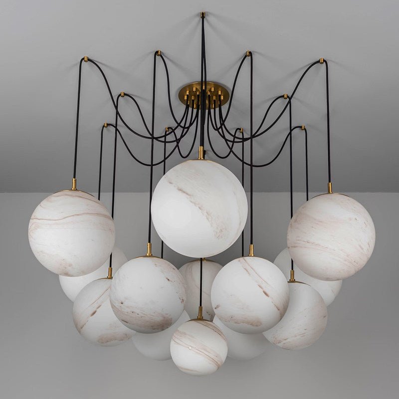 Celestara Alabaster Orb Chandelier - Elegant Design & Adjustable Heigh