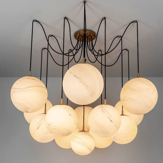Celestara Alabaster Orb Chandelier - Elegant Design & Adjustable Heigh