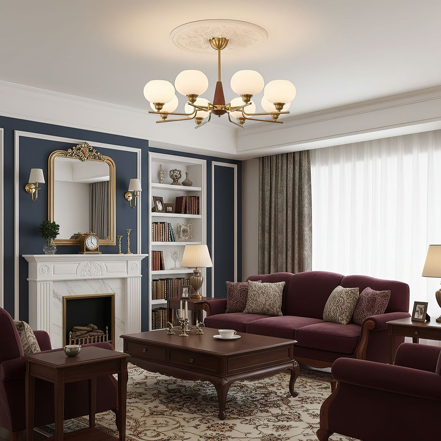 Celeste Sphere Walnut Chandelier - Elegant Design with Adjustable Heig