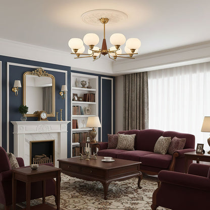 Celeste Sphere Walnut Chandelier - Elegant Design with Adjustable Heig