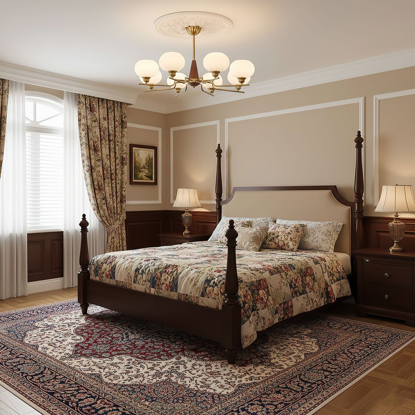 Celeste Sphere Walnut Chandelier - Elegant Design with Adjustable Heig