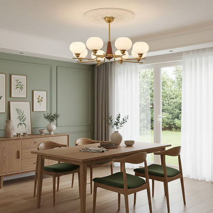 Celeste Sphere Walnut Chandelier - Elegant Design with Adjustable Heig