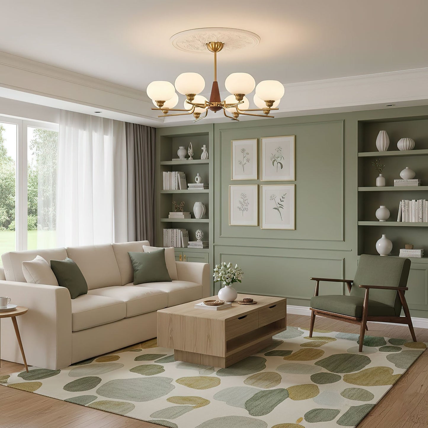 Celeste Sphere Walnut Chandelier - Elegant Design with Adjustable Heig