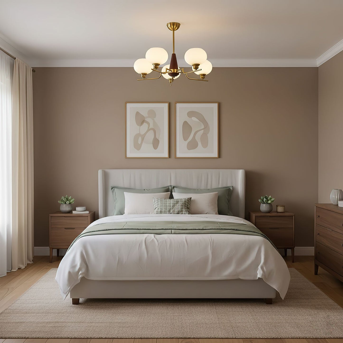 Celeste Sphere Walnut Chandelier - Elegant Design with Adjustable Heig