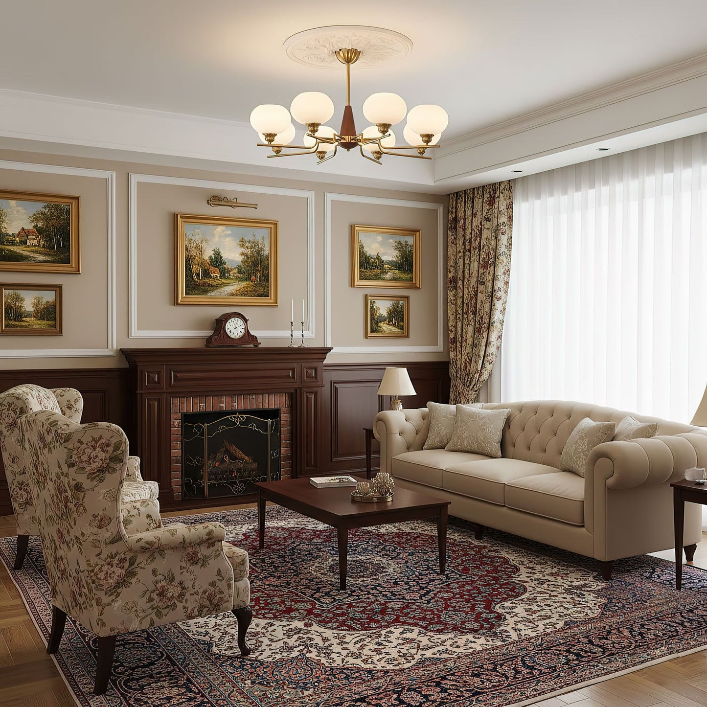 Celeste Sphere Walnut Chandelier - Elegant Design with Adjustable Heig