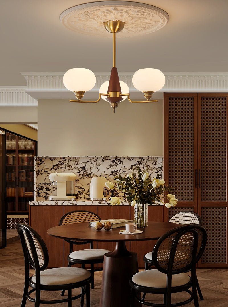 Celeste Sphere Walnut Chandelier - Elegant Design with Adjustable Heig