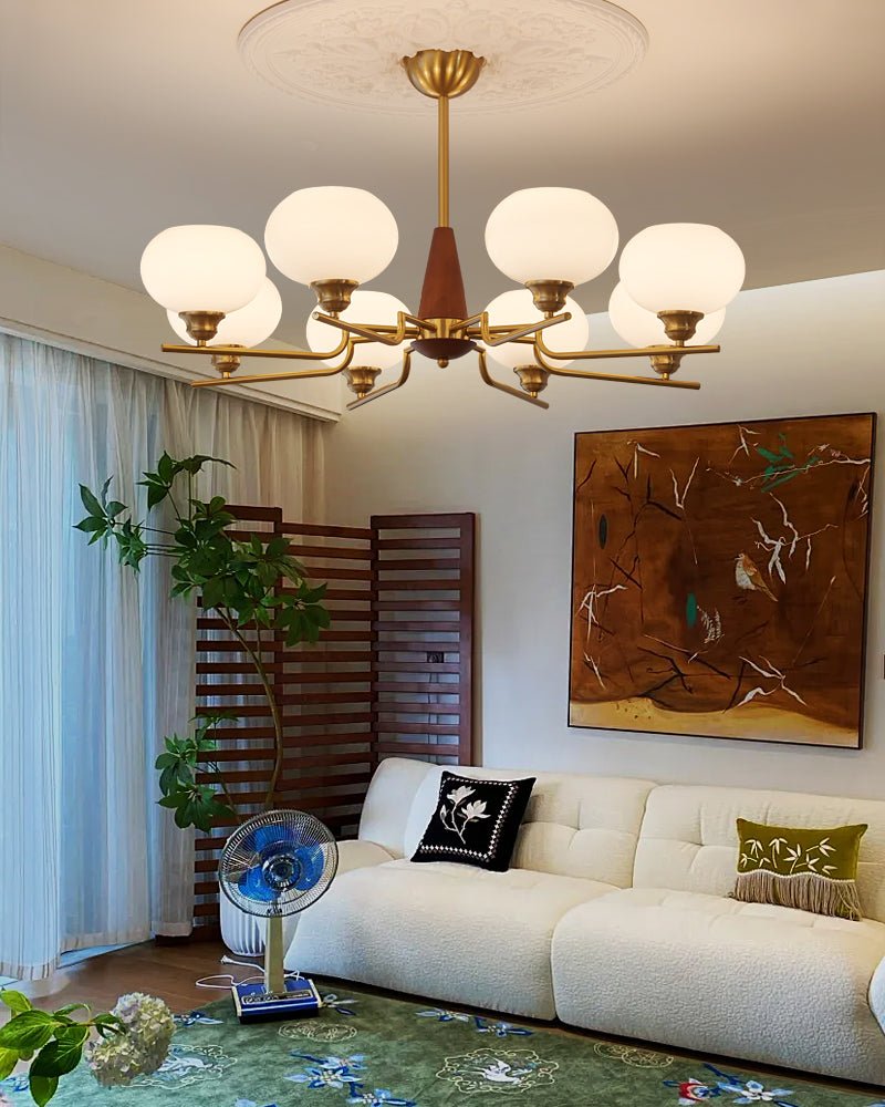 Celeste Sphere Walnut Chandelier - Elegant Design with Adjustable Heig