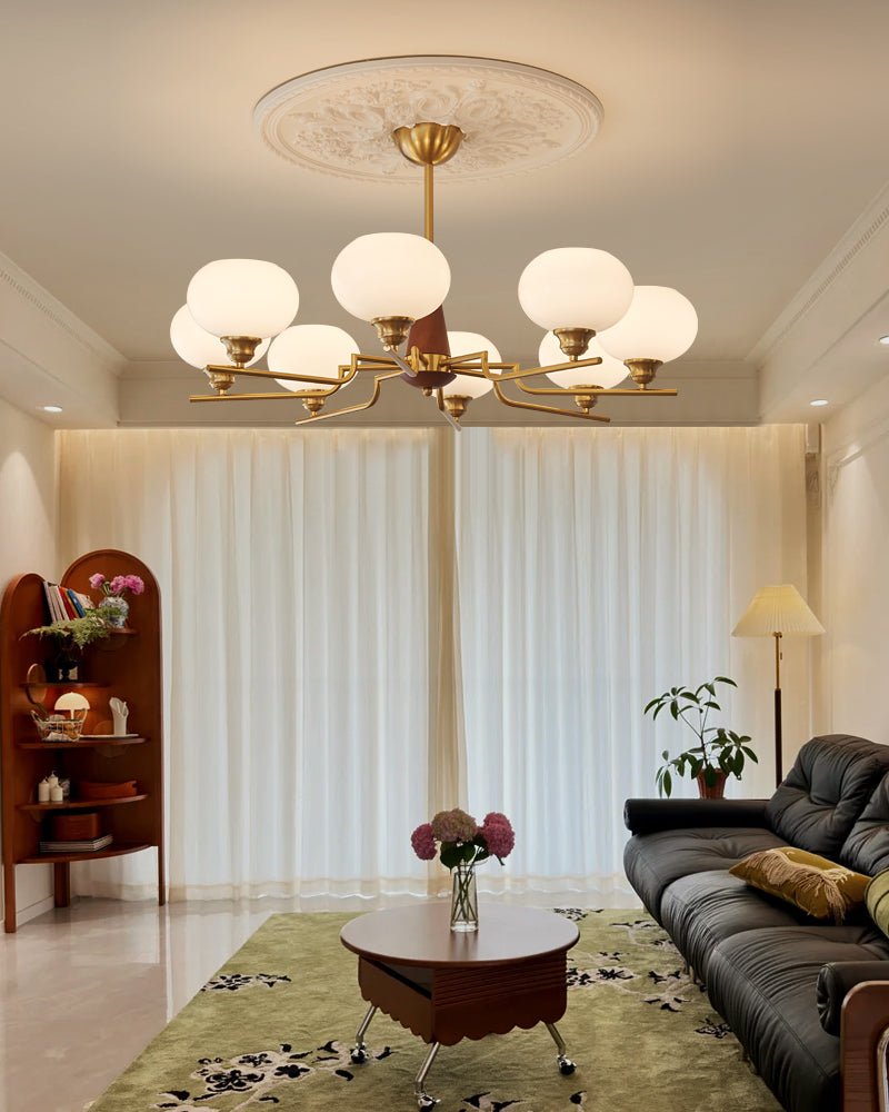 Celeste Sphere Walnut Chandelier - Elegant Design with Adjustable Heig
