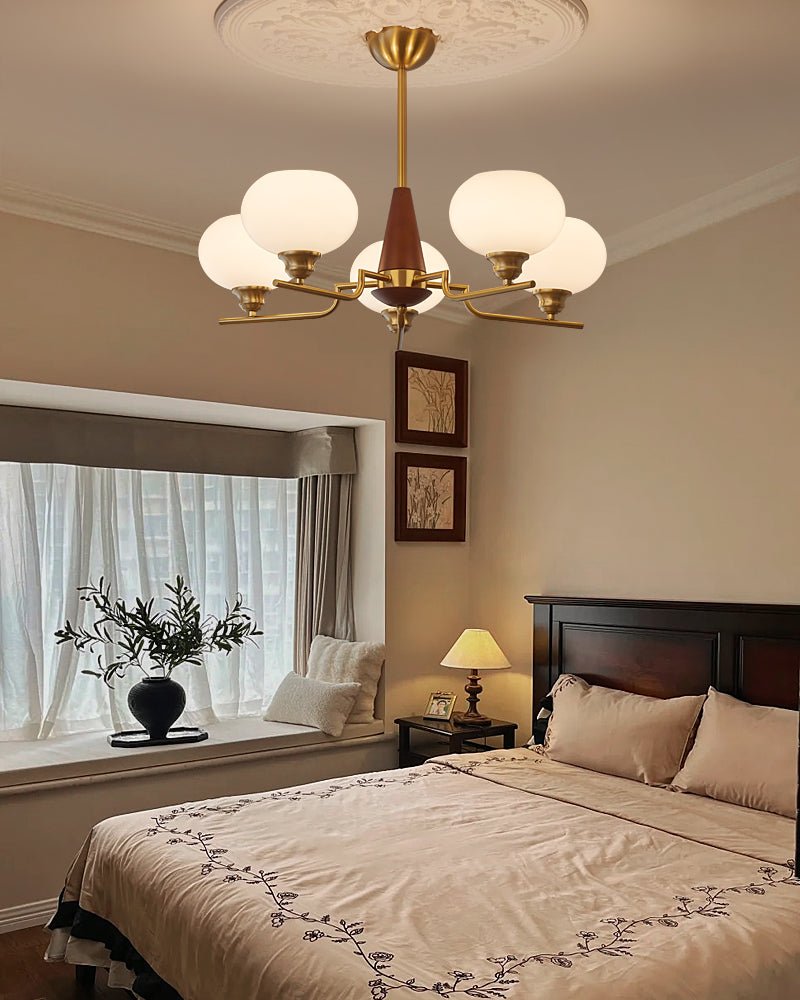 Celeste Sphere Walnut Chandelier - Elegant Design with Adjustable Heig