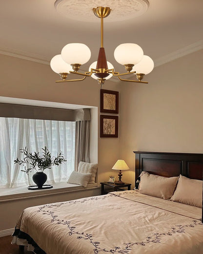 Celeste Sphere Walnut Chandelier - Elegant Design with Adjustable Heig