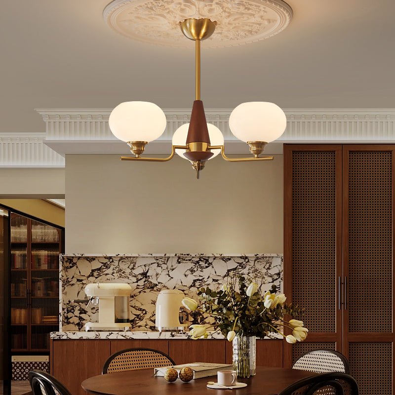 Celeste Sphere Walnut Chandelier - Elegant Design with Adjustable Heig