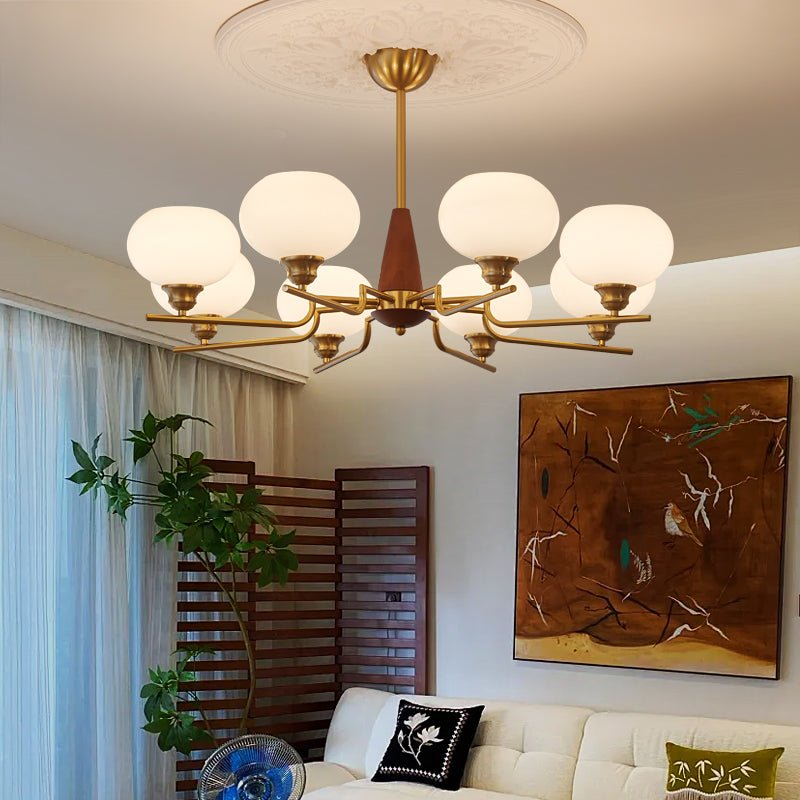 Celeste Sphere Walnut Chandelier - Elegant Design with Adjustable Heig