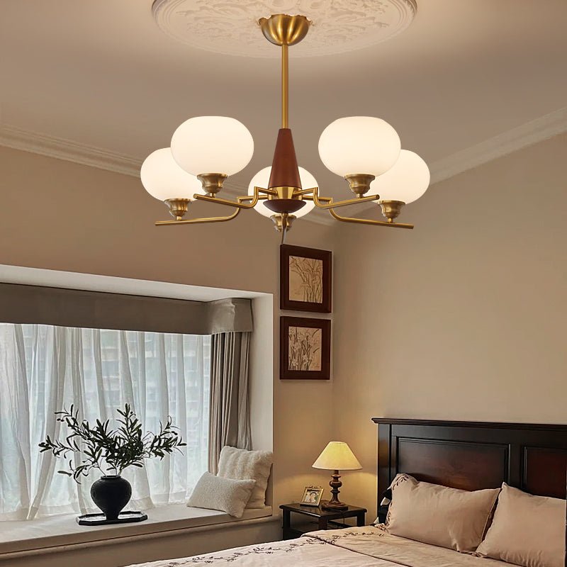 Celeste Sphere Walnut Chandelier - Elegant Design with Adjustable Heig