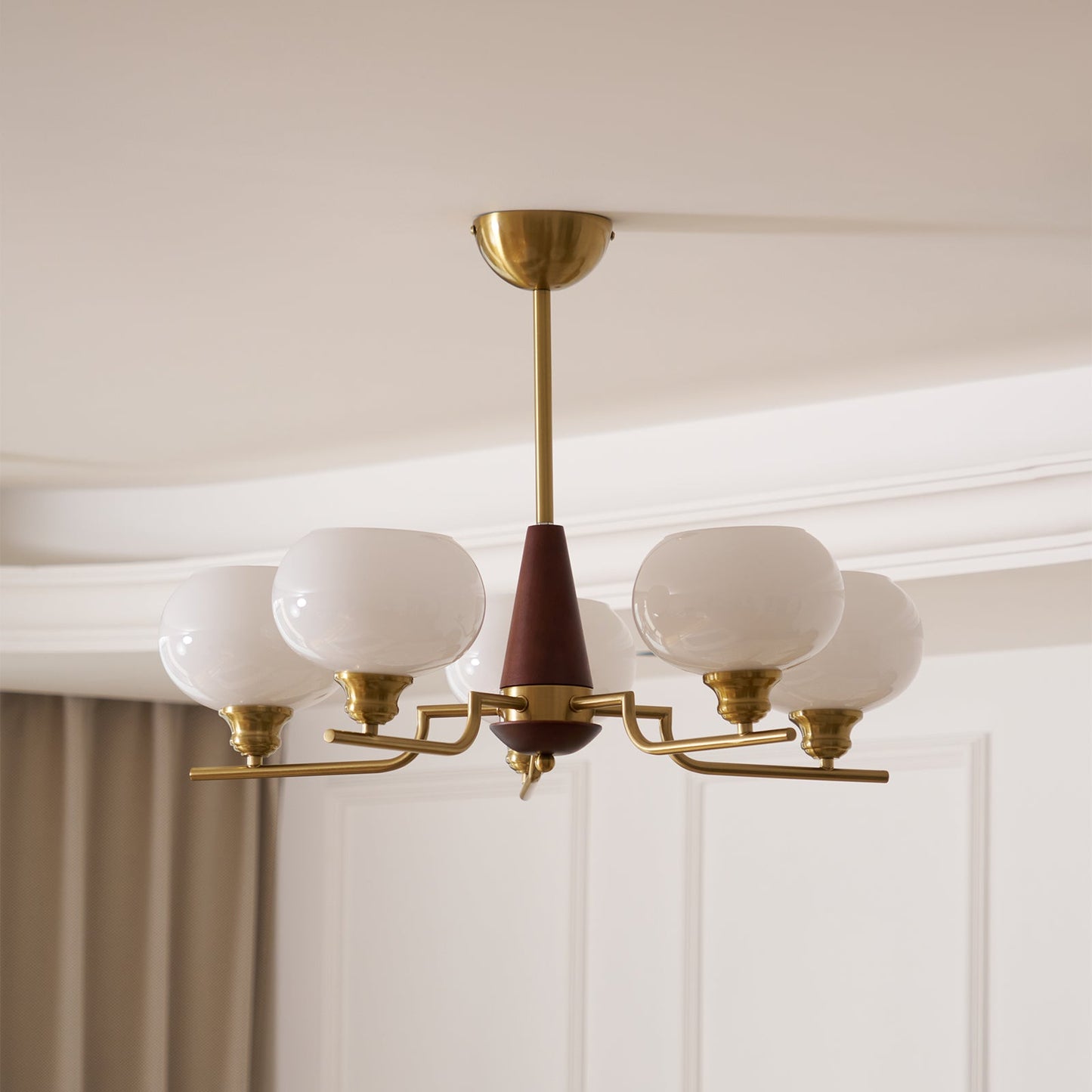 Celeste Sphere Walnut Chandelier - Elegant Design with Adjustable Heig
