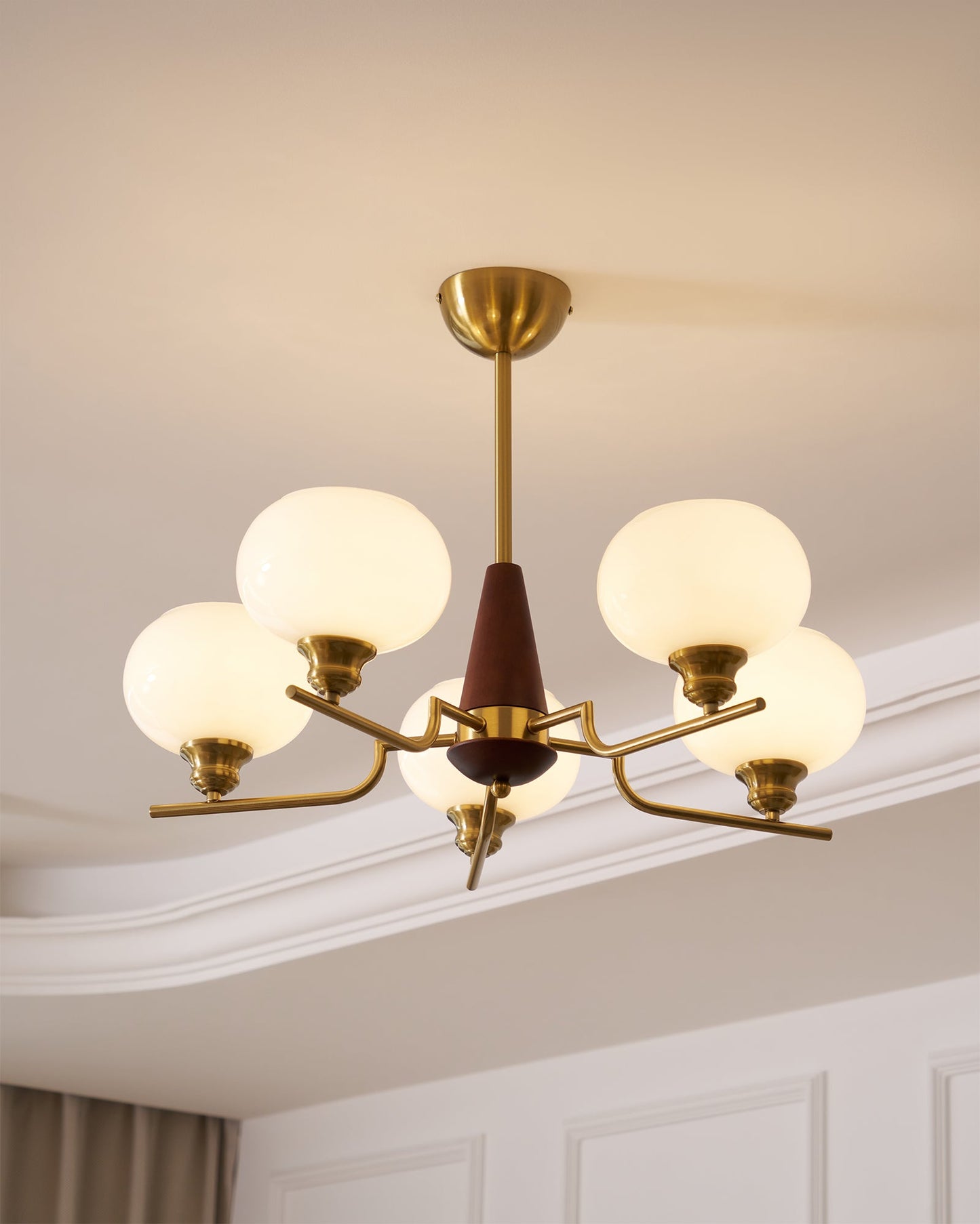 Celeste Sphere Walnut Chandelier - Elegant Design with Adjustable Heig