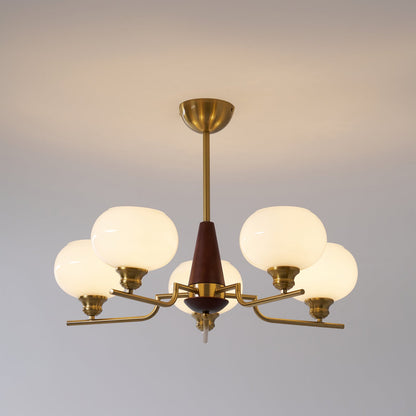 Celeste Sphere Walnut Chandelier - Elegant Design with Adjustable Heig