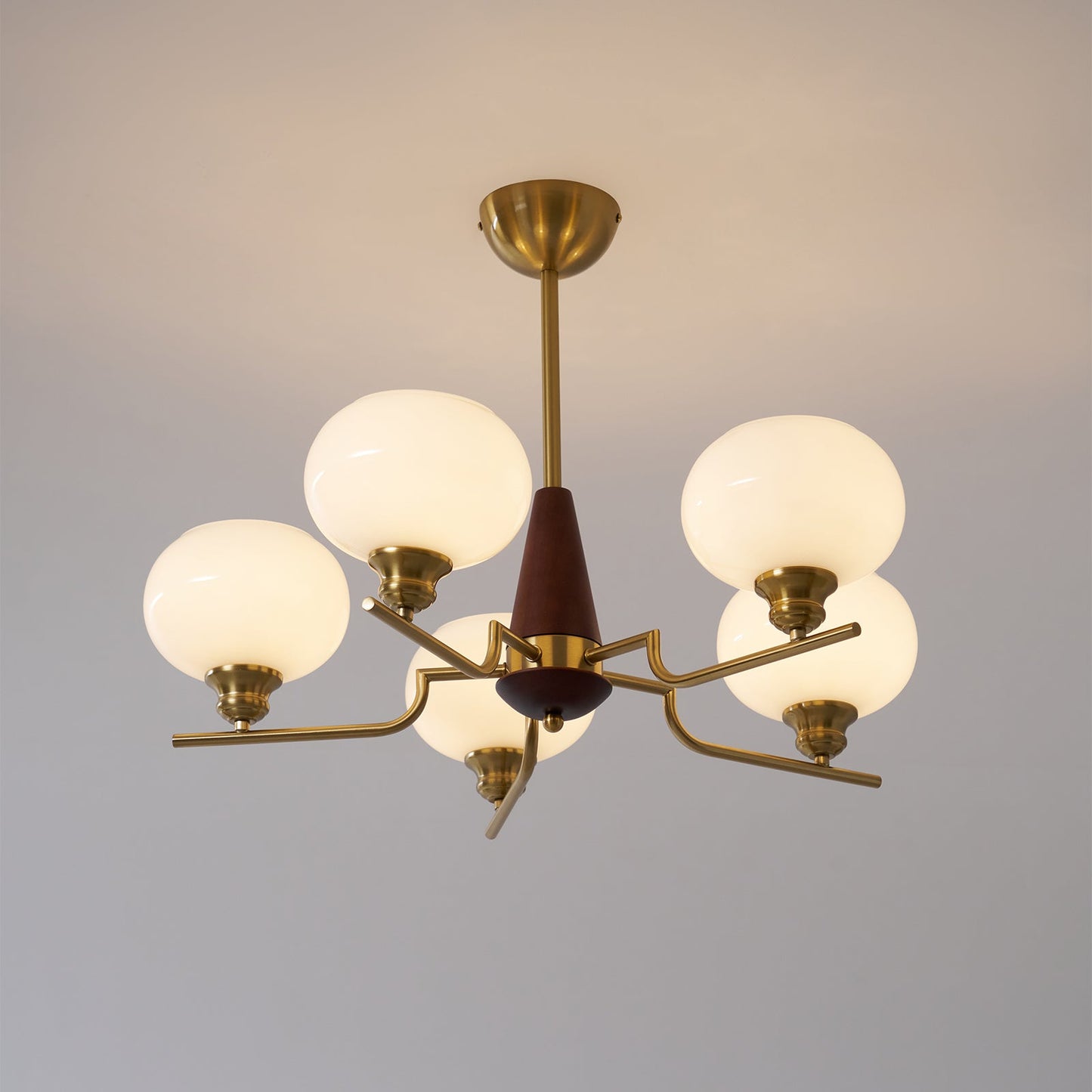 Celeste Sphere Walnut Chandelier - Elegant Design with Adjustable Heig
