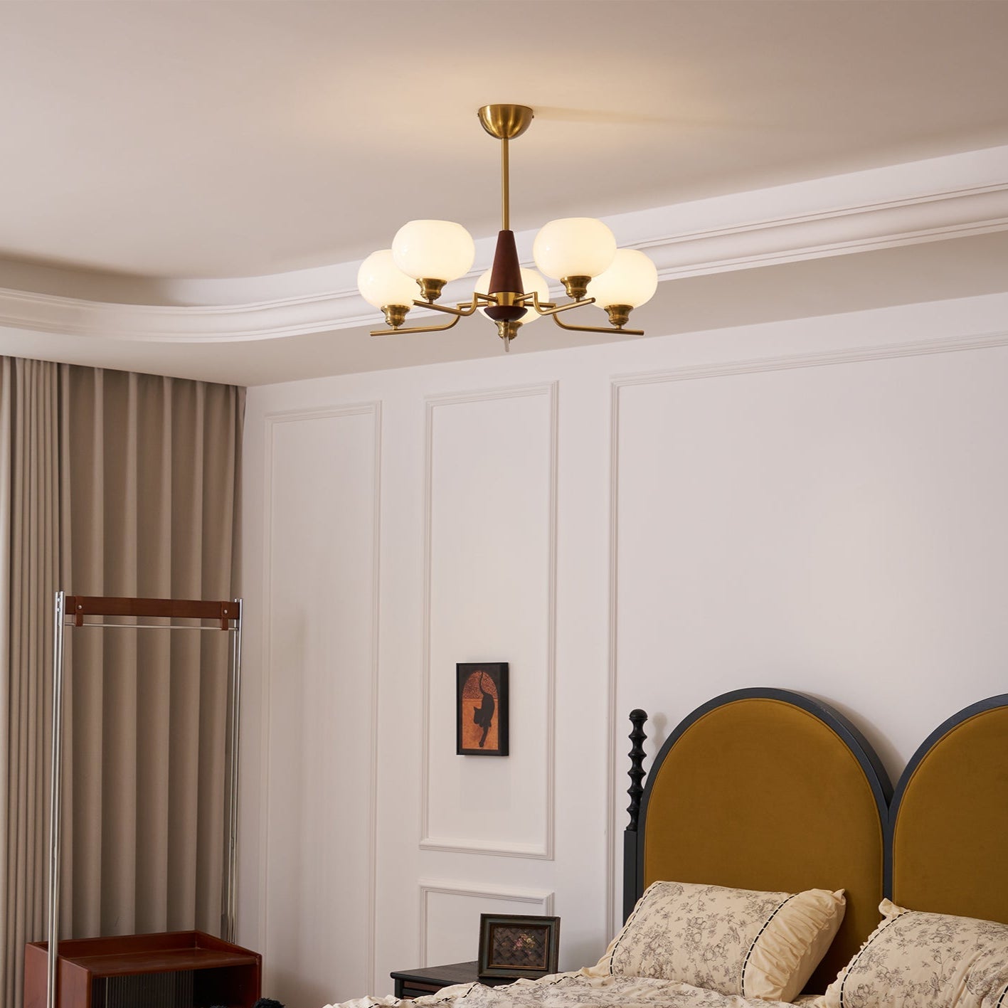 Celeste Sphere Walnut Chandelier - Elegant Design with Adjustable Heig