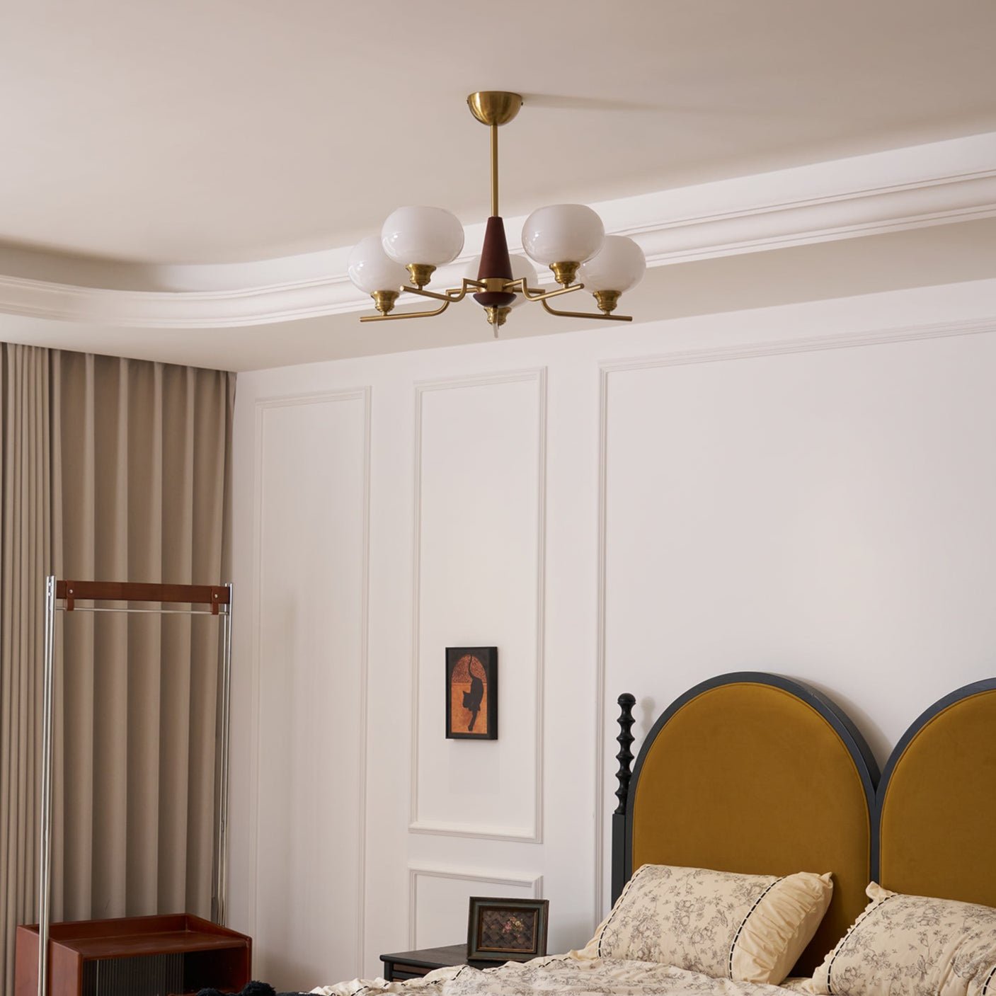 Celeste Sphere Walnut Chandelier - Elegant Design with Adjustable Heig